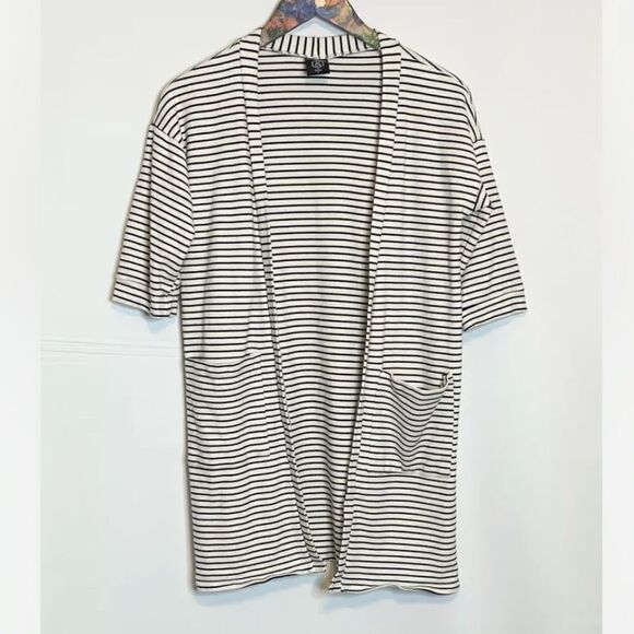 Agnes & Dora Striped Forever Open Cardigan Size Small 1/2 Sleeve Pockets Stretch - Picture 2 of 7